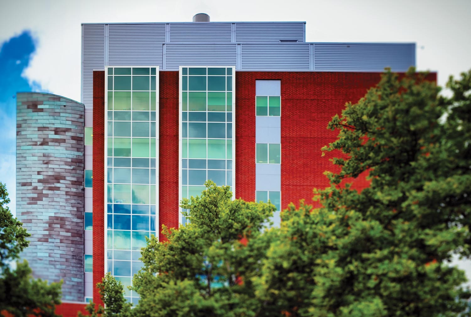 Back of building Children's Hospital metal install accent gray louvers photograph