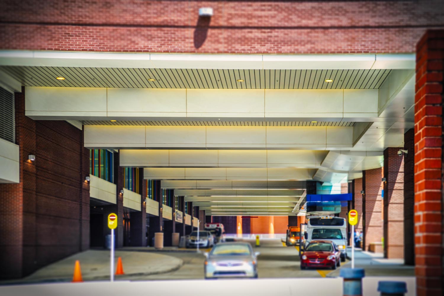 Front of garage Children's Hospital metal&nbsp; panels installed plus accent gray louvers photograph
