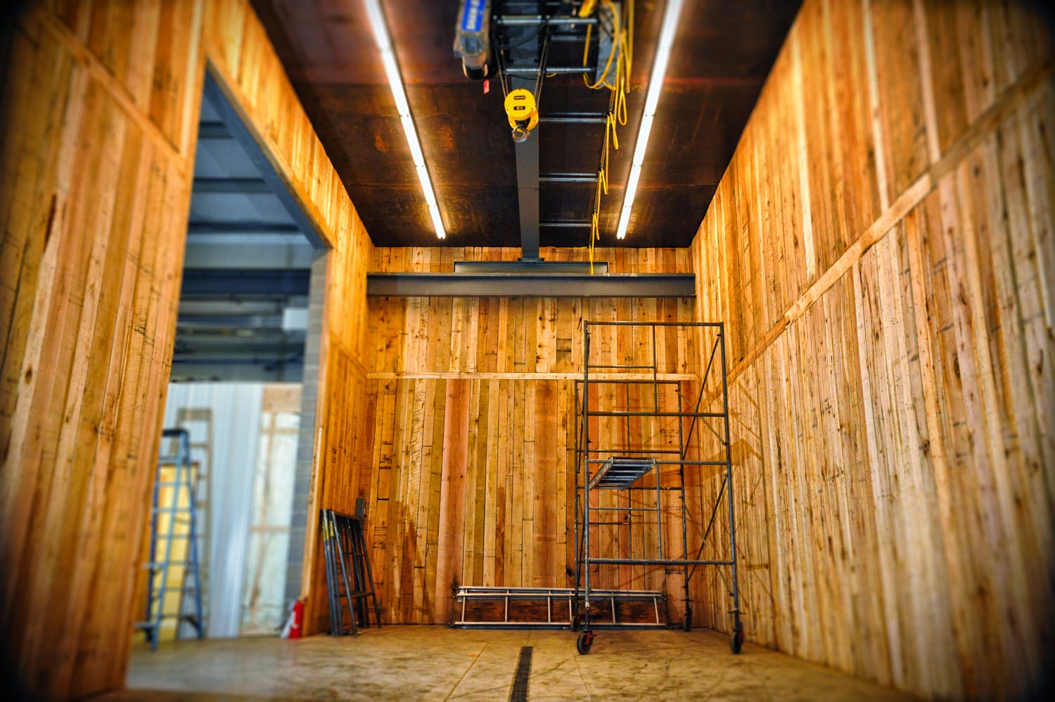 Photo of inlaid wood blast room Photograph of the inlaid wood blast room installed by GQ Contracting